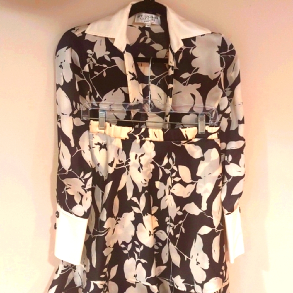 St John Evening 2 piece black and white silk outfit. Size 4.